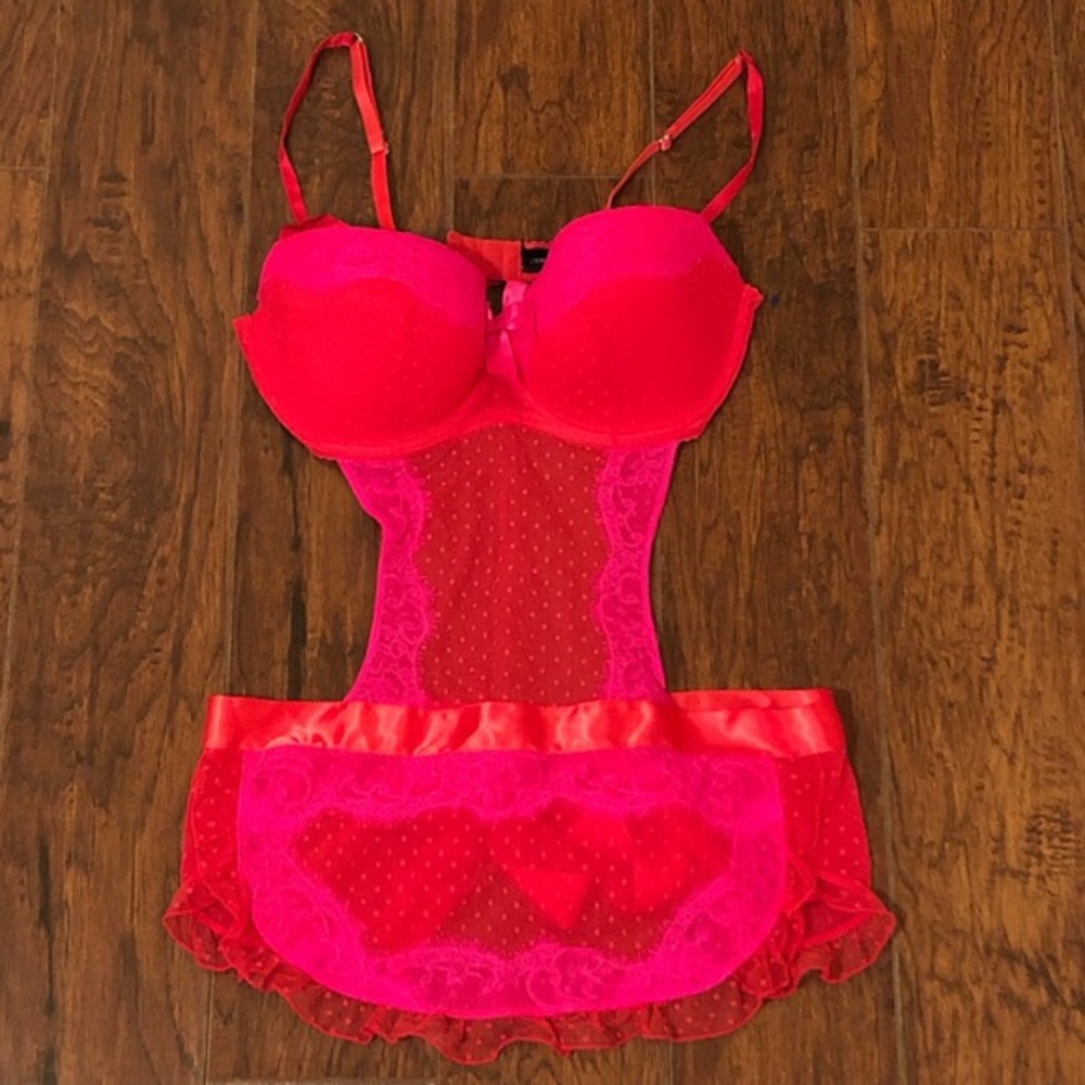 Victoria secret babydoll apron pink red teddy